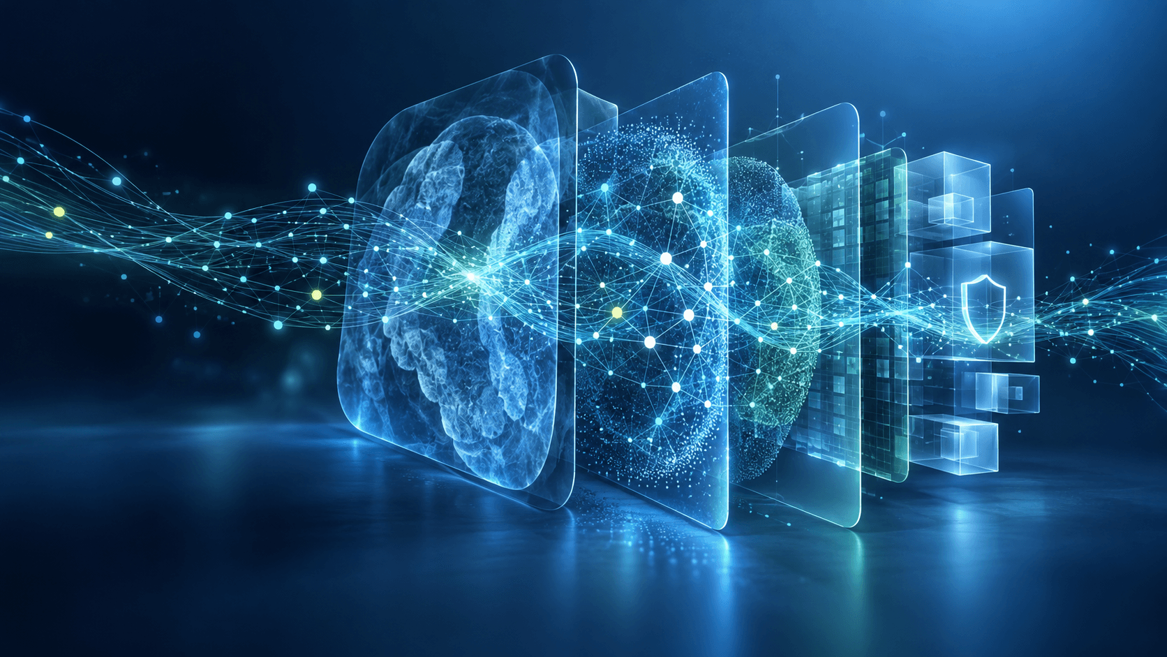 Secure healthcare data moving through interconnected AI infrastructure